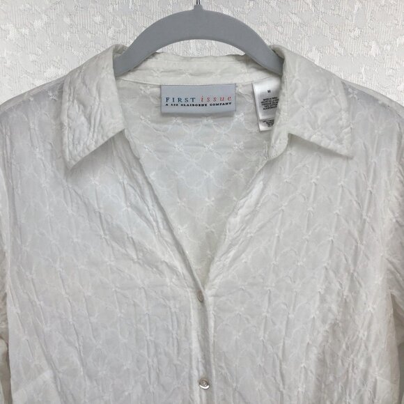 Liz Claiborne First Issue White Lace V-Neck Long Sleeve Button-Up Blouse Size M - Picture 3 of 9
